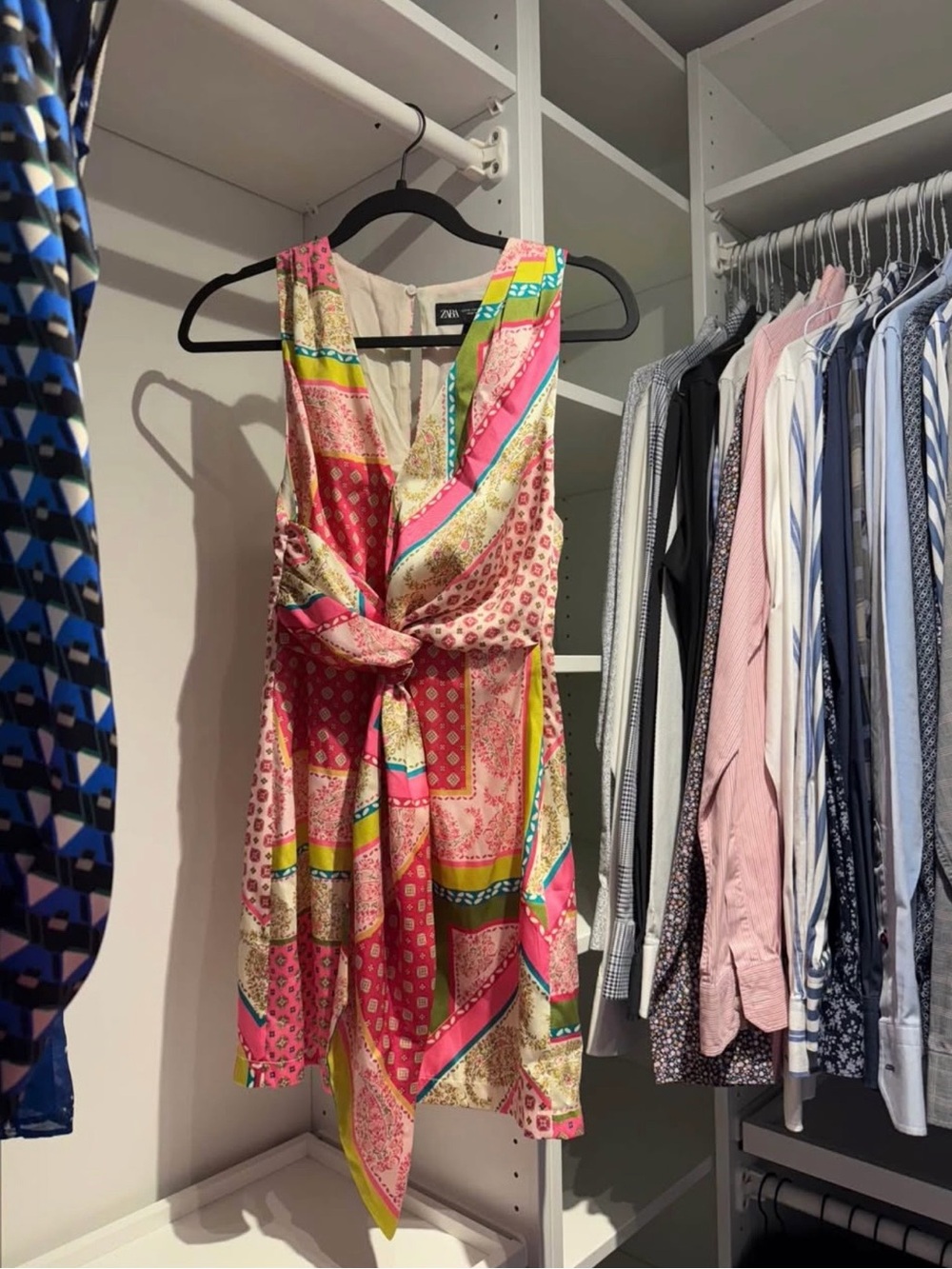 Zara Fuchsia Patchwork Tie-Waist Mini Dress